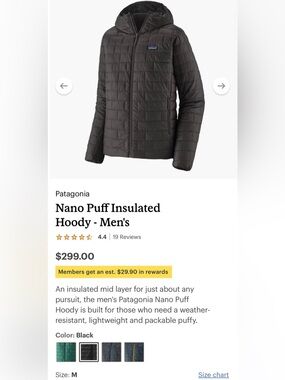 Patagonia nano puff hoodie – men’s M Black NWOT
